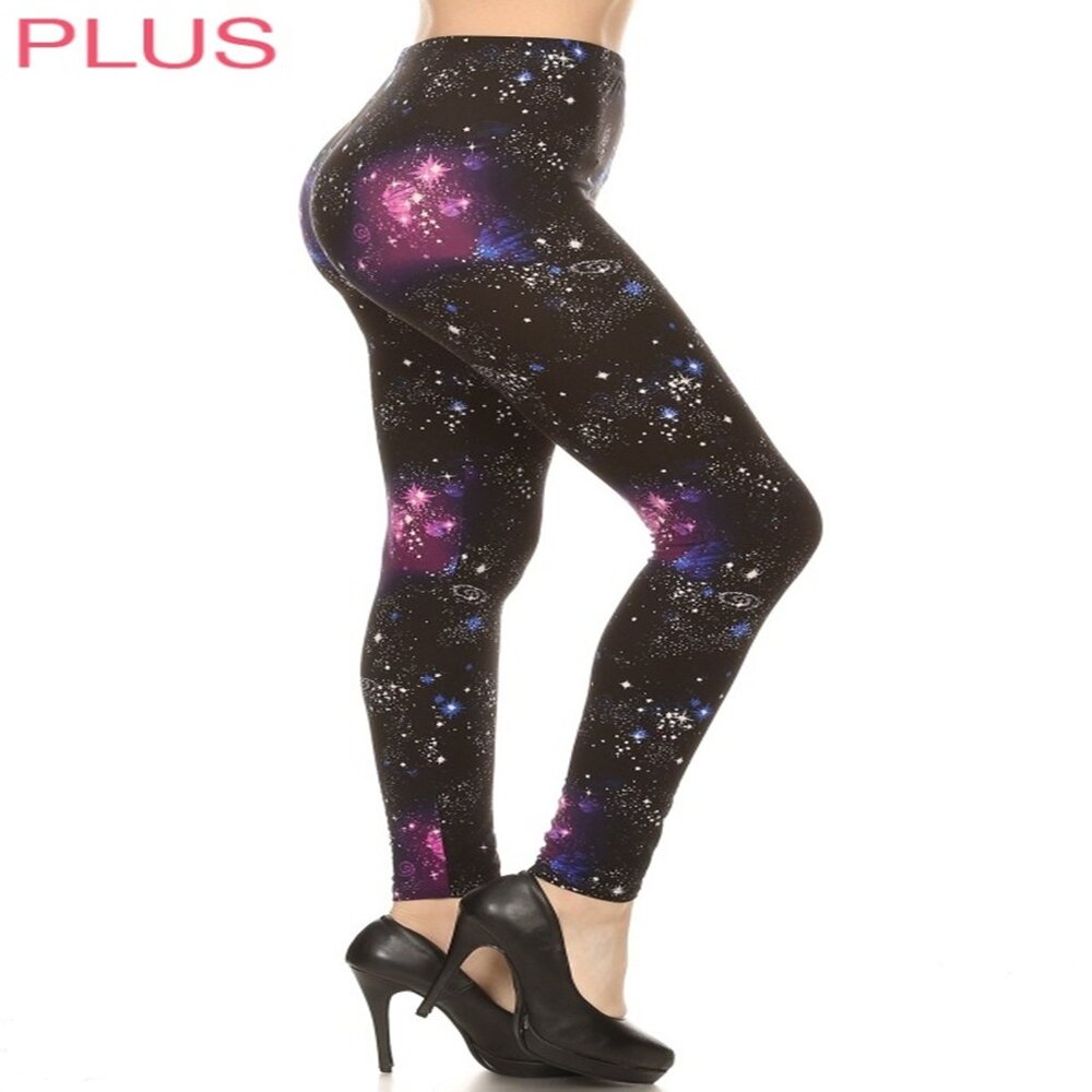 Women One Size Plus Fits Sizes 12-20 Leggings Super Soft Galaxy
